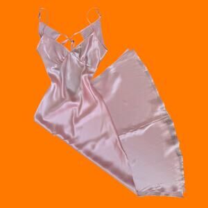 90's vintage baby pink satin open back lingerie romantic slip dress MEDIUM